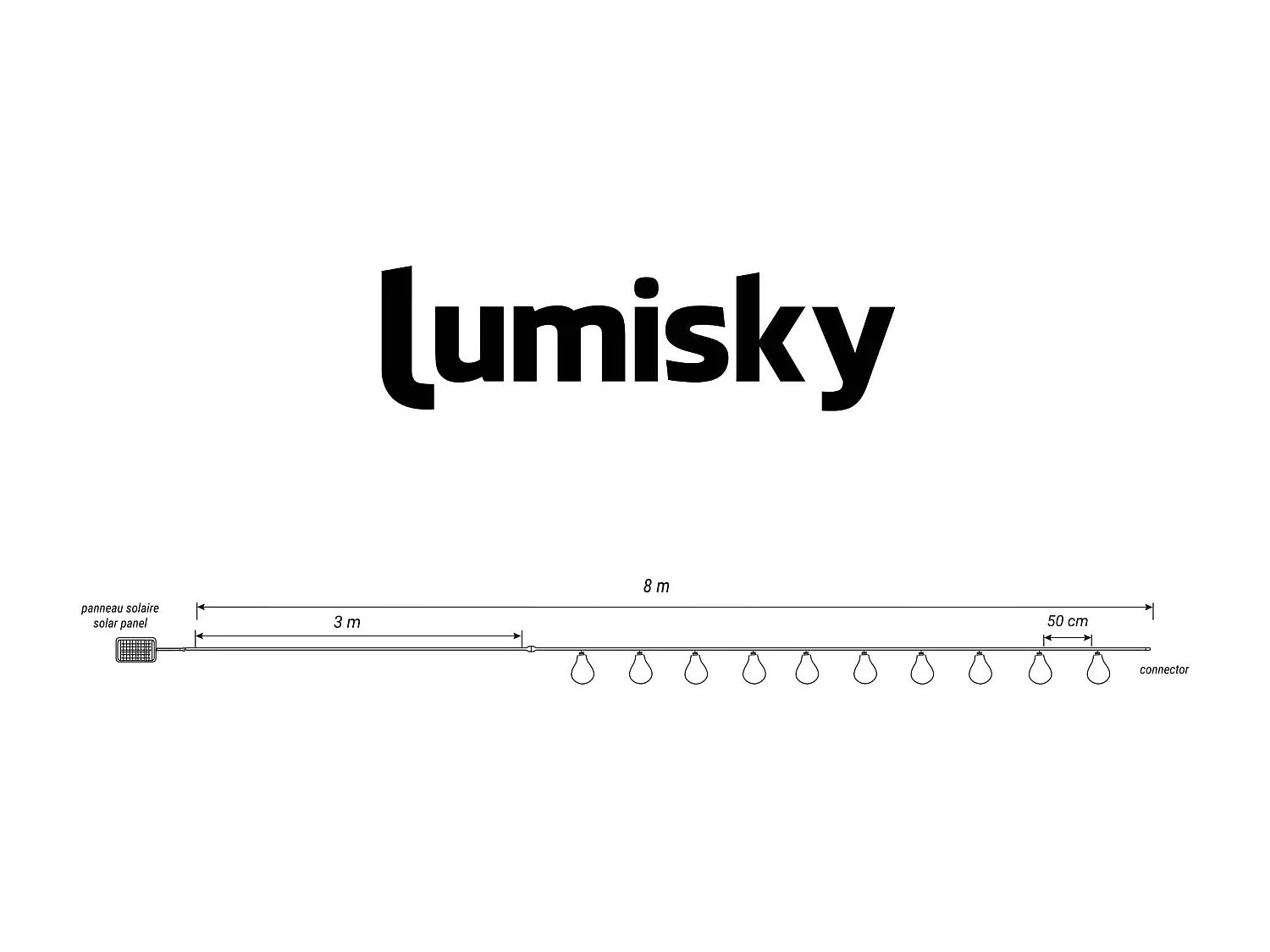 Guirlande solaire raccordable FLAMA 10 ampoules flamme 8M