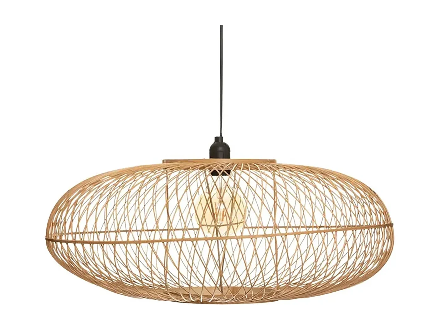 Lampe à suspendre Luminaire suspension plafonnier en bambou naturel - Diamètre 60 x Profondeur 25 cm