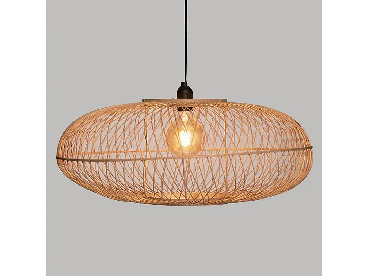 Lampe à suspendre Luminaire suspension plafonnier en bambou naturel - Diamètre 60 x Profondeur 25 cm