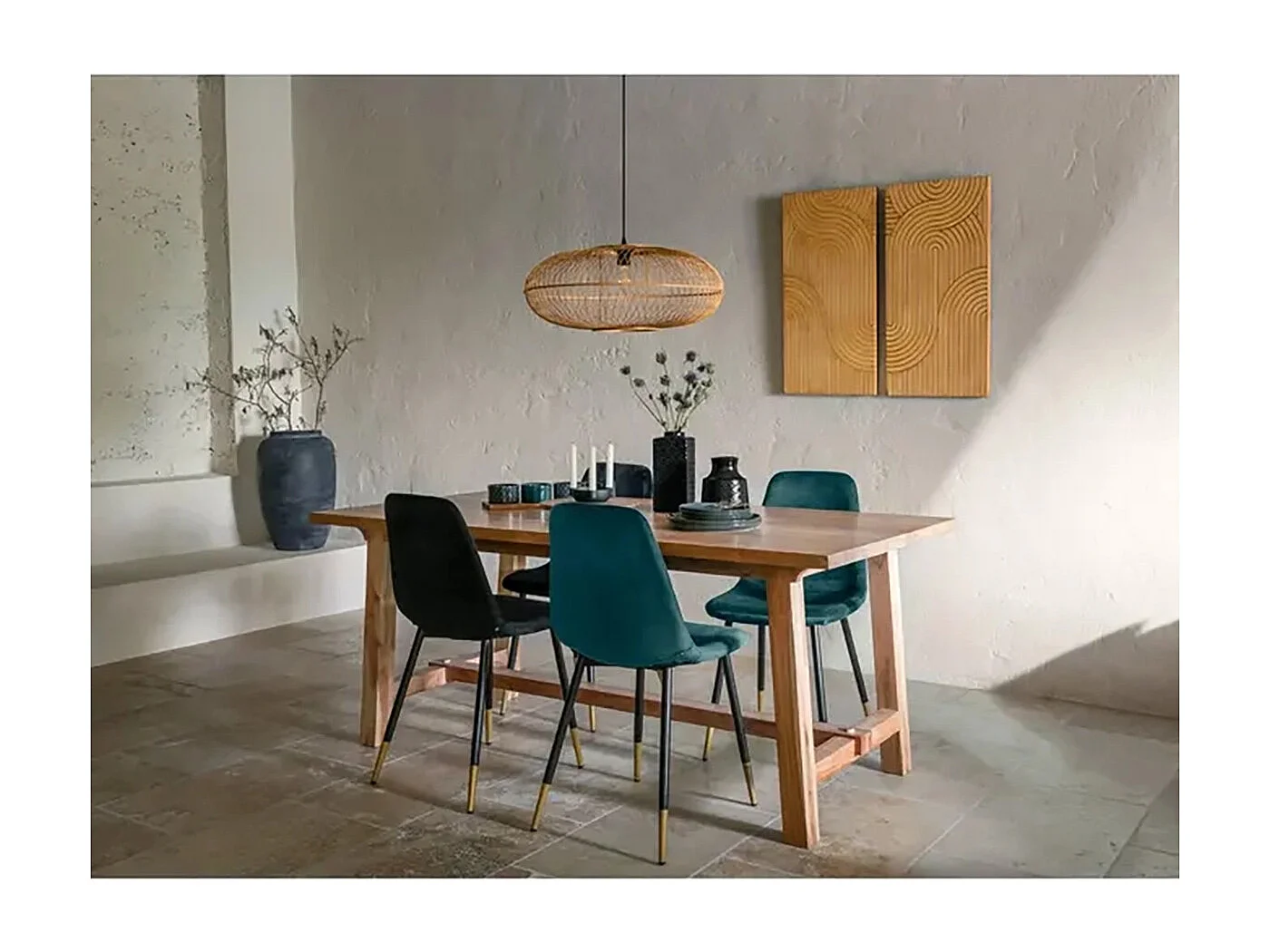 Lampe à suspendre Luminaire suspension plafonnier en bambou naturel - Diamètre 60 x Profondeur 25 cm