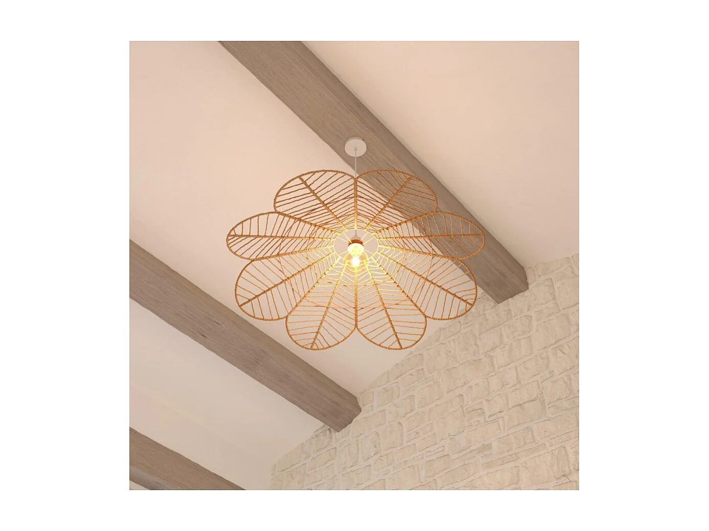 Luminaire Suspension en corde naturelle, coloris beige - Diamètre 98 x Hauteur 110 cm