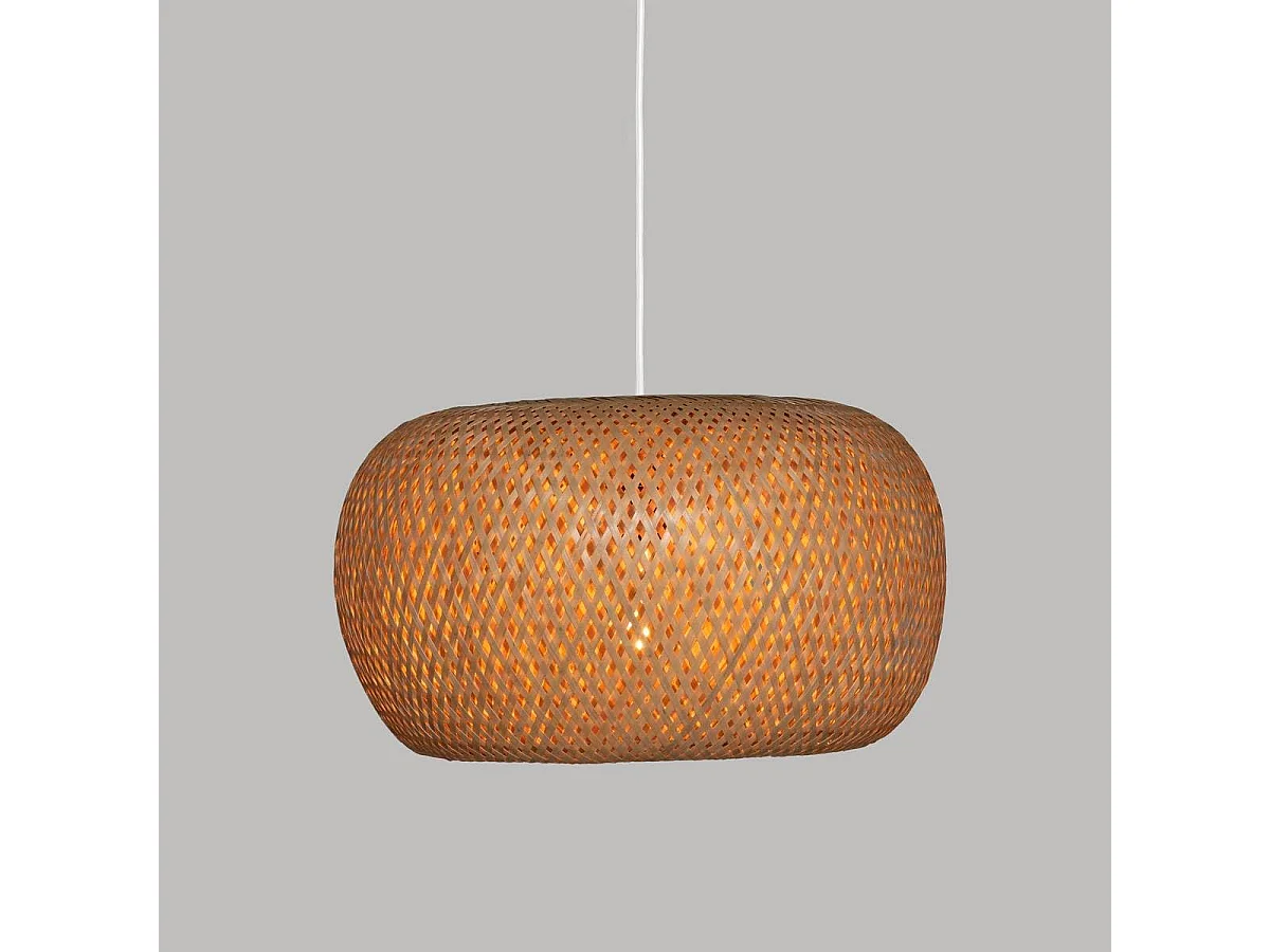 Luminaire suspension ovale en bambou naturel - Diamètre 46 x Profondeur 22 cm
