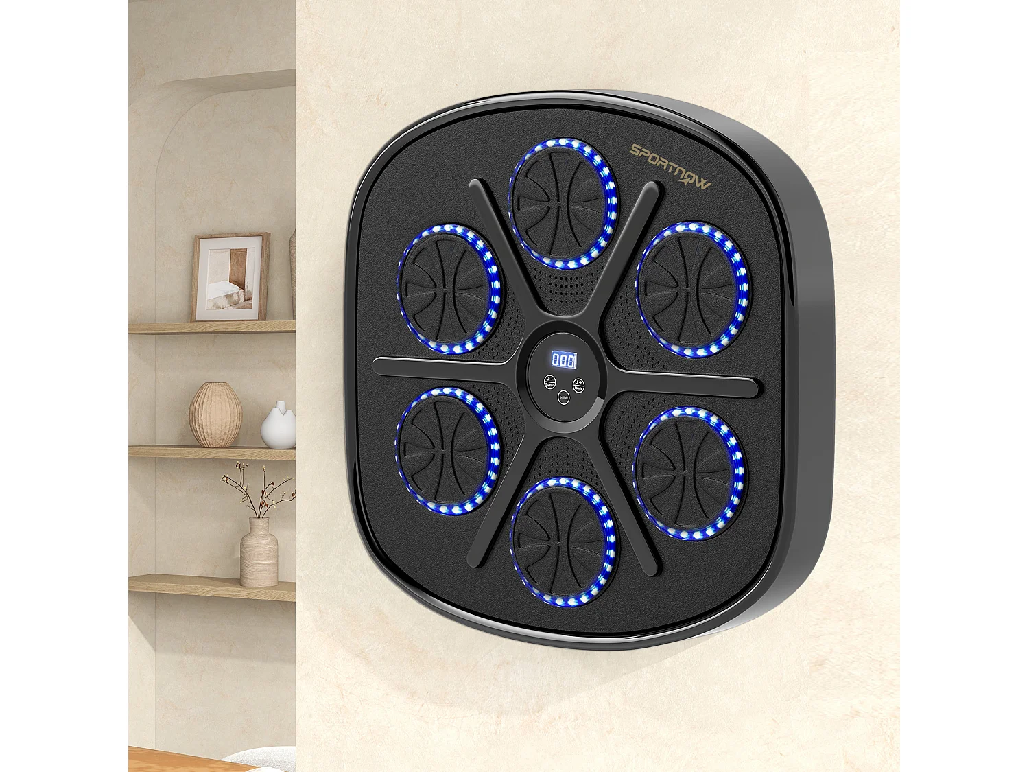 Machine de boxe musicale murale avec lumières - 9 vitesses, modes, Bluetooth - gants - noir