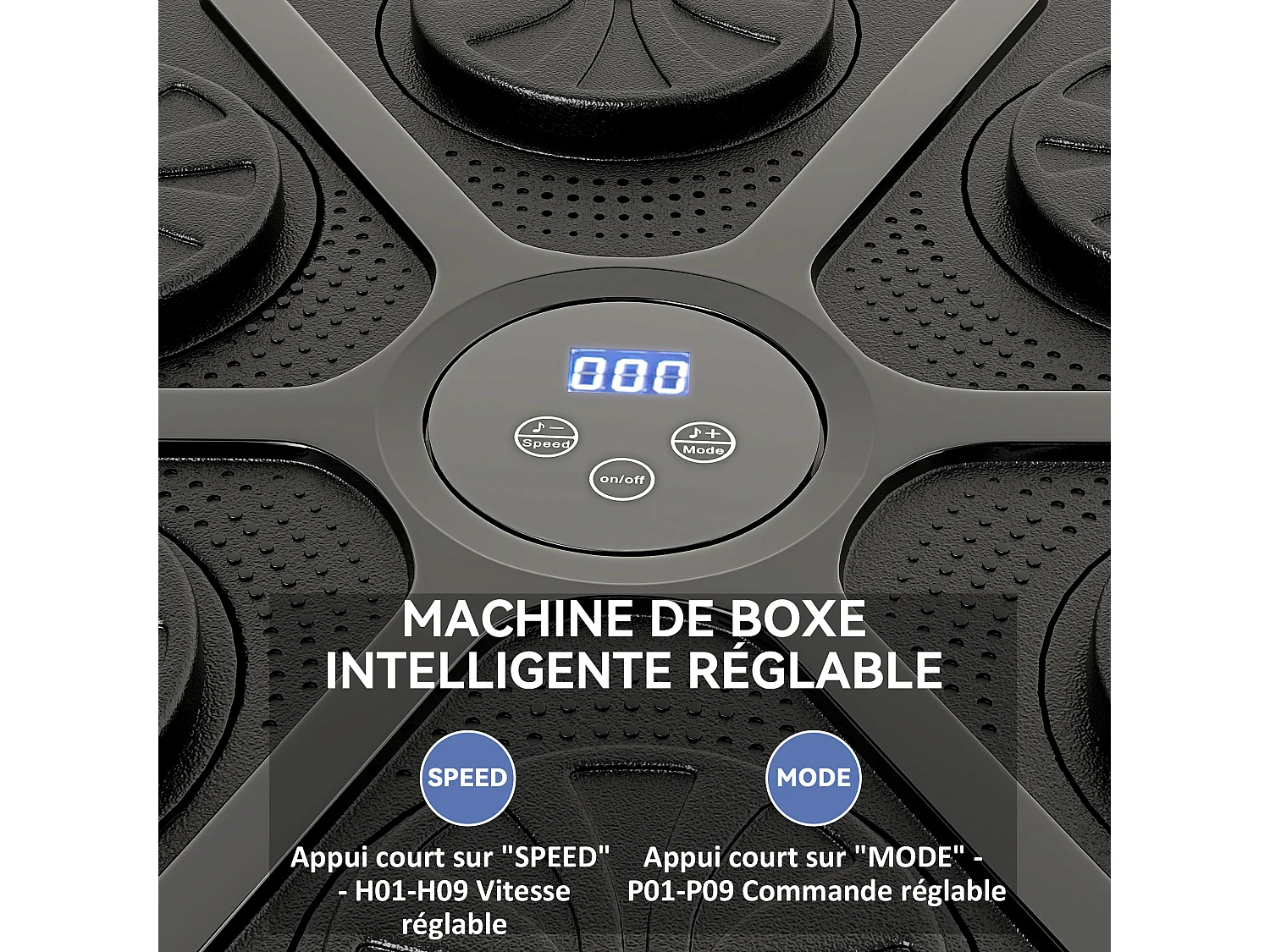 Machine de boxe musicale murale avec lumières - 9 vitesses, modes, Bluetooth - gants - noir