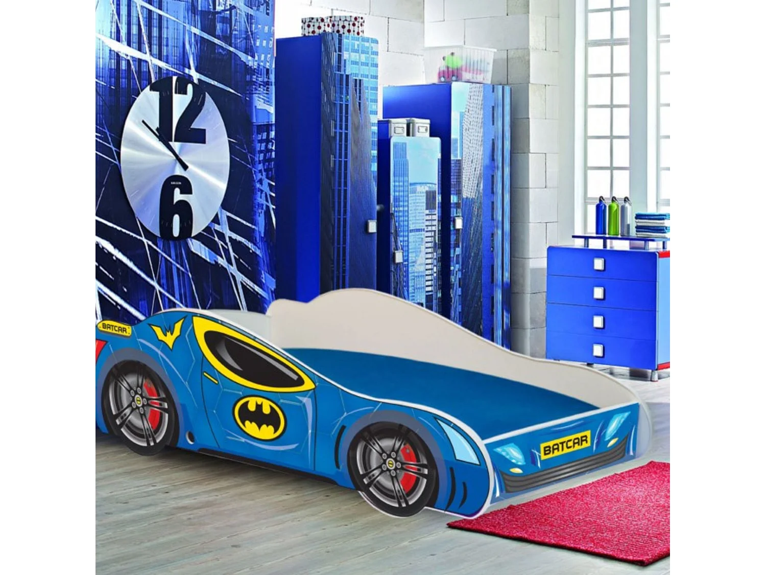 Cama Infantil Batcar Azul 160x80 cm – Incluye Colchón, Diseño Deportivo y Divertido, Estructura Compacta y Segura