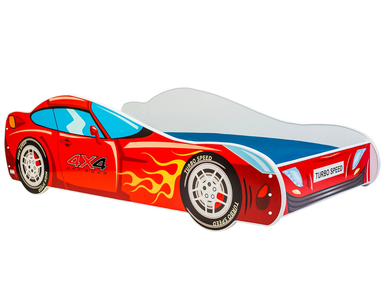 Cama Infantil en Forma de Coche 4x4 Roja 160x80 cm con Colchón – Diseño Deportivo para Niños, Estructura Resistente, Fácil Montaje