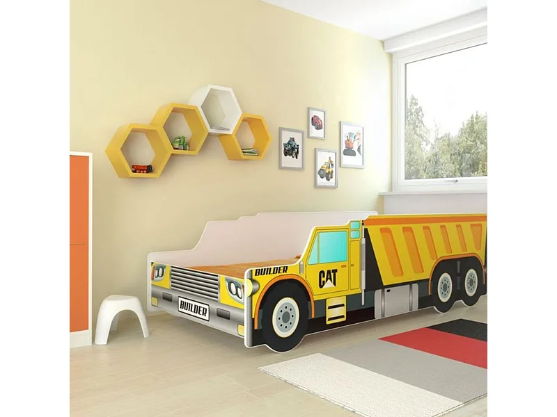 Cama Temática Infantil – Camión de Obras 140x70 cm – Con Estructura y Colchón