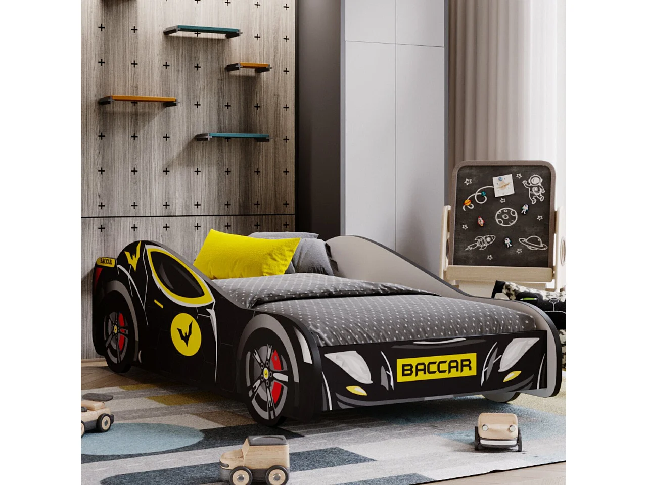 Cama Infantil Batcar Negro 160x80 cm – Incluye Colchón, Diseño Deportivo y Divertido, Estructura Compacta y Segura
