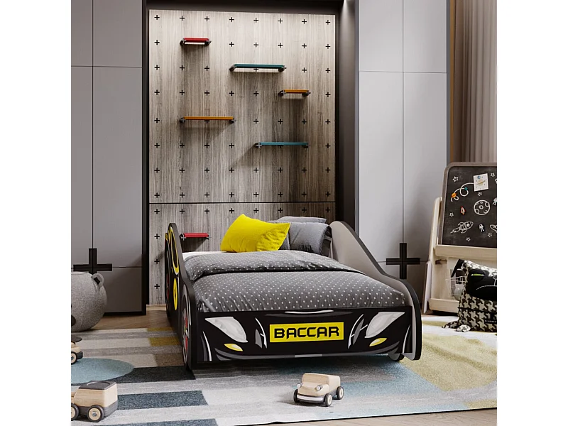 Cama Infantil Batcar Negro 160x80 cm – Incluye Colchón, Diseño Deportivo y Divertido, Estructura Compacta y Segura