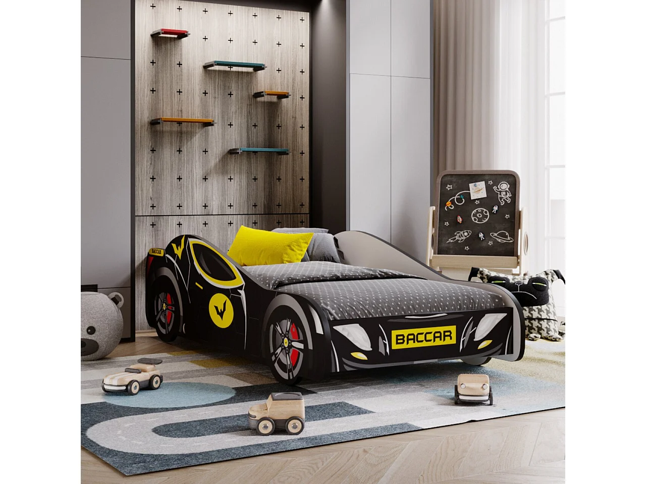 Cama Infantil Batcar Negro 140x70 cm – Incluye Colchón, Diseño Deportivo y Divertido, Estructura Compacta y Segura
