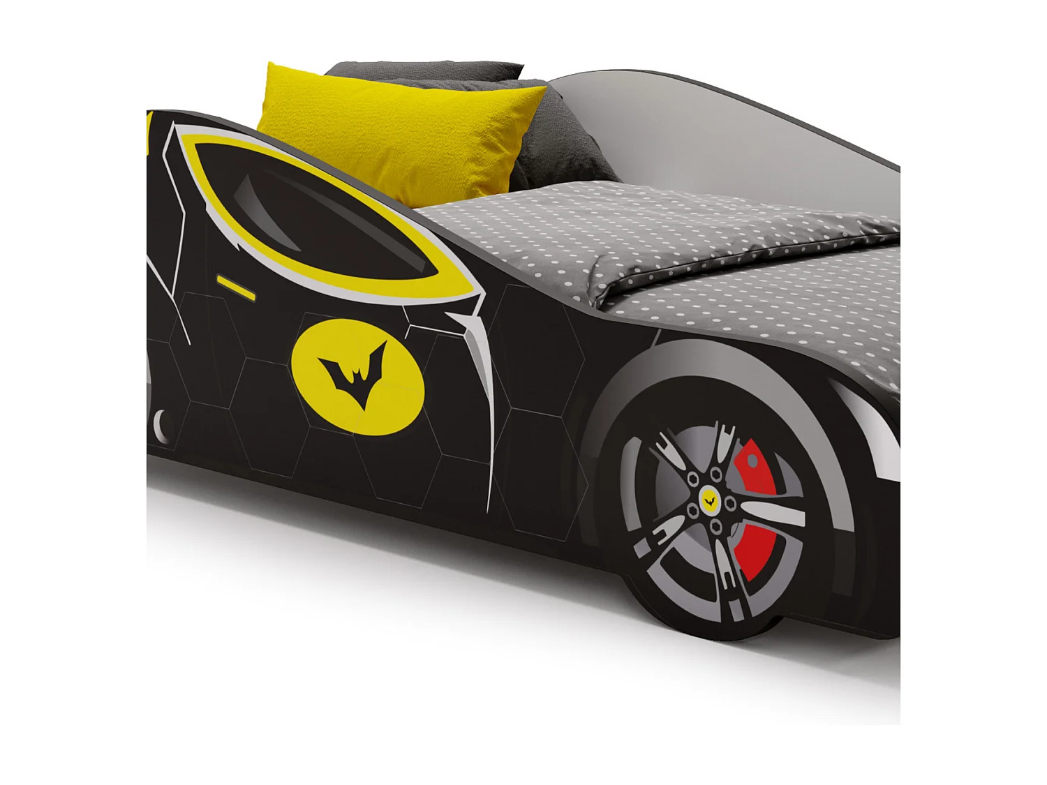 Cama Infantil Batcar Negro 140x70 cm – Incluye Colchón, Diseño Deportivo y Divertido, Estructura Compacta y Segura