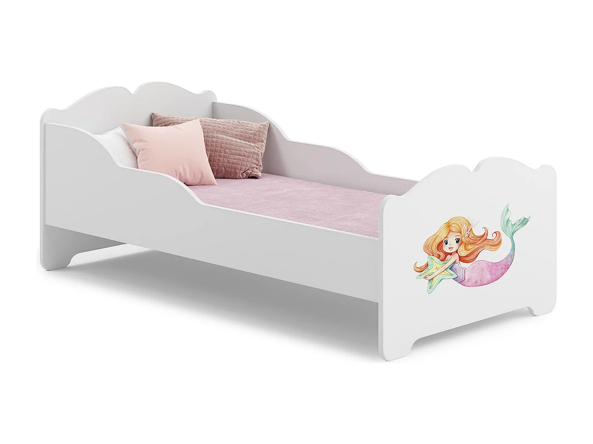 Cama Infantil Blanca 160x80 cm Dibujo Sirena con Barreras Laterales y Colchón – Estructura Segura y Moderna, Ideal para Niños y Niñas, Fácil Montaje