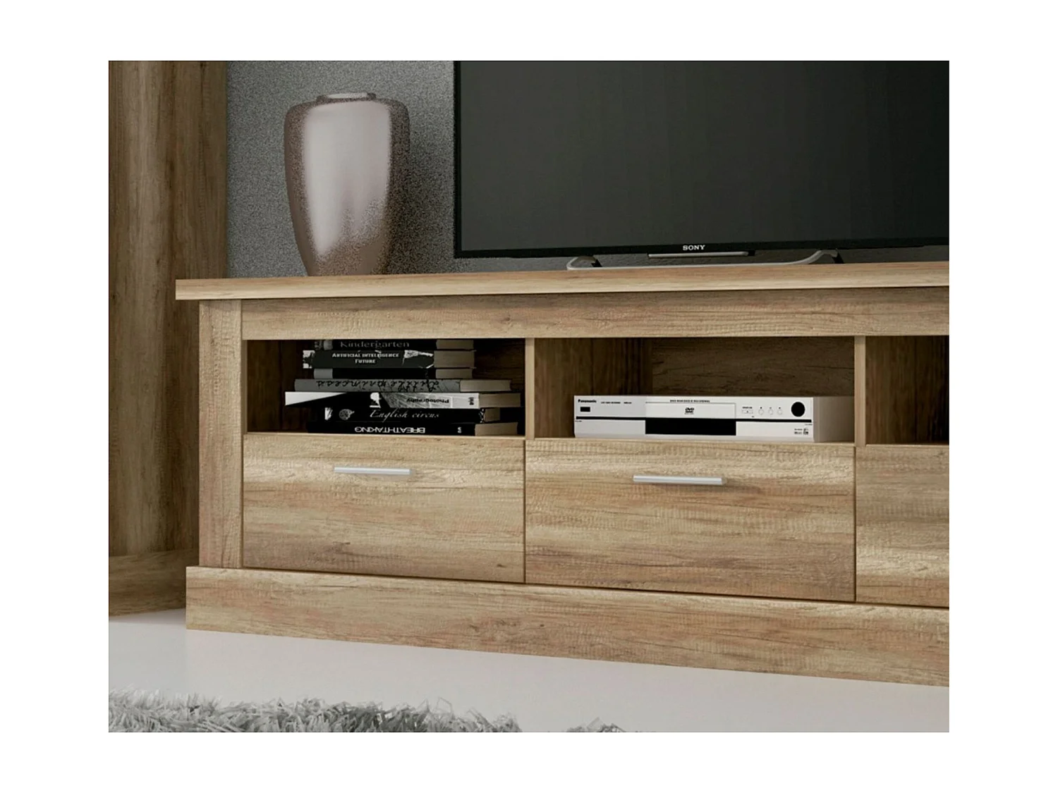 Mueble de Comedor, Mueble Televisión, Acabado en Color Cañón, Medidas: 276 cm (Ancho) x 201,6 cm (Alto) x 41,8 cm (Fondo)