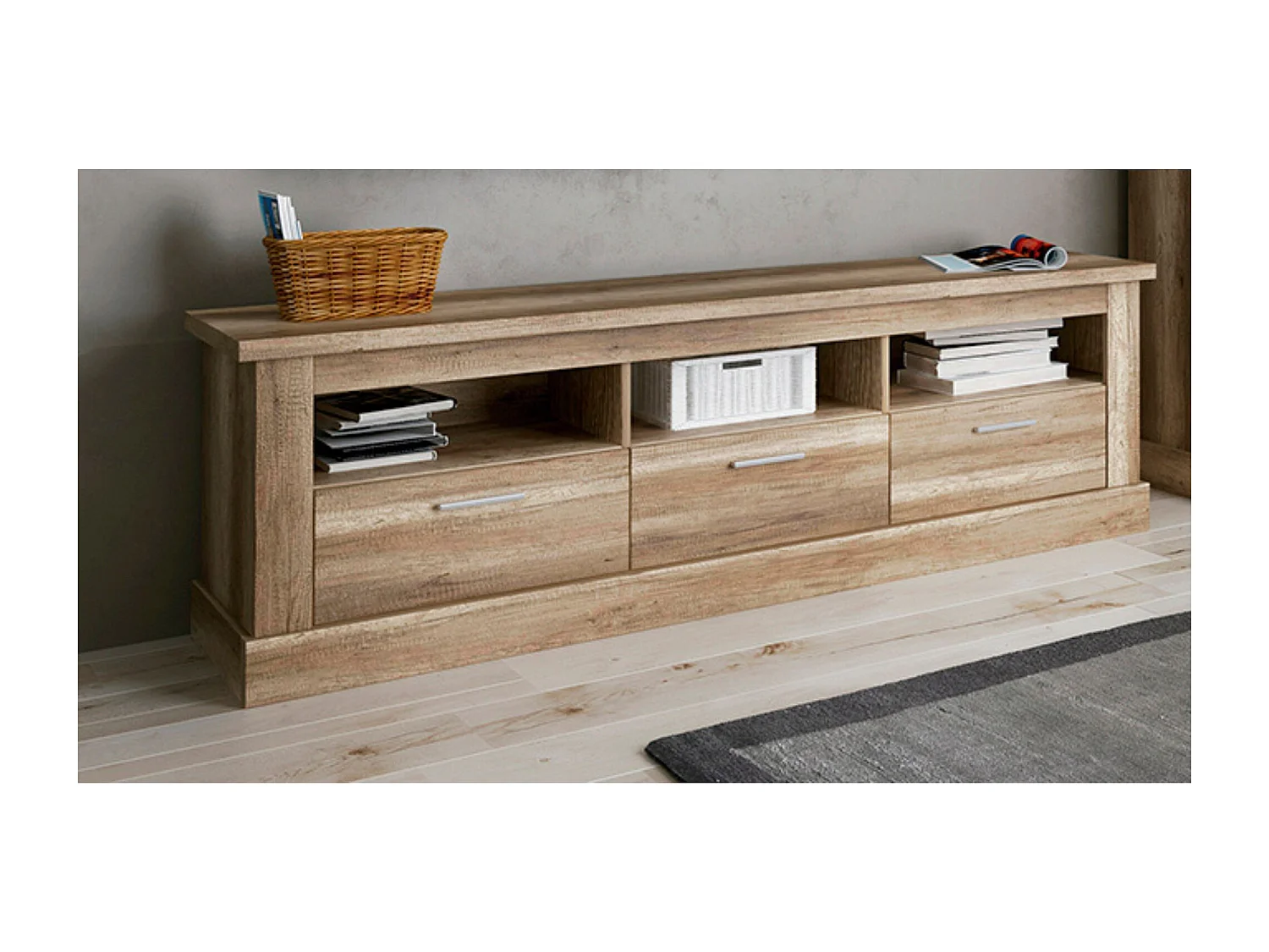 Mueble de Comedor, Mueble Televisión, Acabado en Color Cañón, Medidas: 276 cm (Ancho) x 201,6 cm (Alto) x 41,8 cm (Fondo)