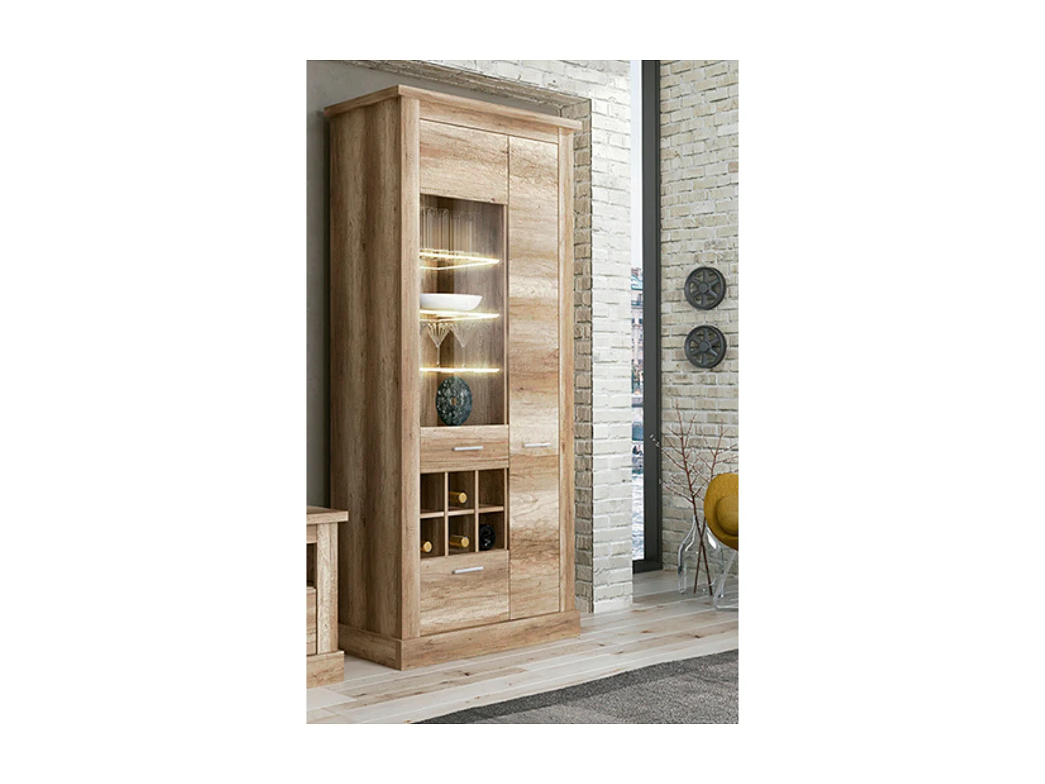 Mueble de Comedor, Mueble Televisión, Acabado en Color Cañón, Medidas: 276 cm (Ancho) x 201,6 cm (Alto) x 41,8 cm (Fondo)