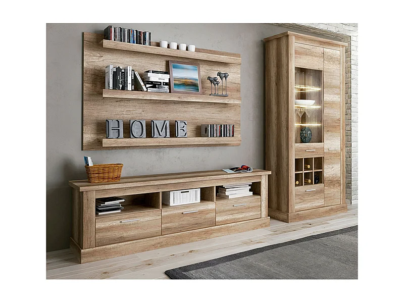 Mueble de Comedor, Mueble Televisión, Acabado en Color Cañón, Medidas: 276 cm (Ancho) x 201,6 cm (Alto) x 41,8 cm (Fondo)