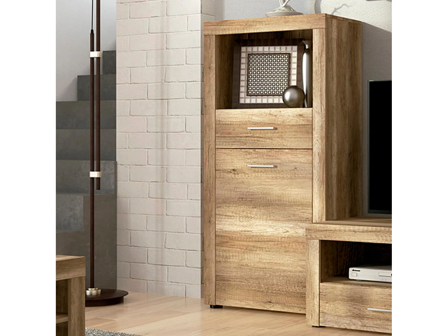 Mueble de Comedor, Mueble Televisión, Acabado en Color Cañón, Medidas: 201 cm (Ancho) x 135 cm (Alto) x 41,4 cm (Fondo)