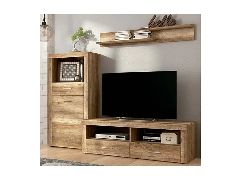Mueble de Comedor, Mueble Televisión, Acabado en Color Cañón, Medidas: 201 cm (Ancho) x 135 cm (Alto) x 41,4 cm (Fondo)