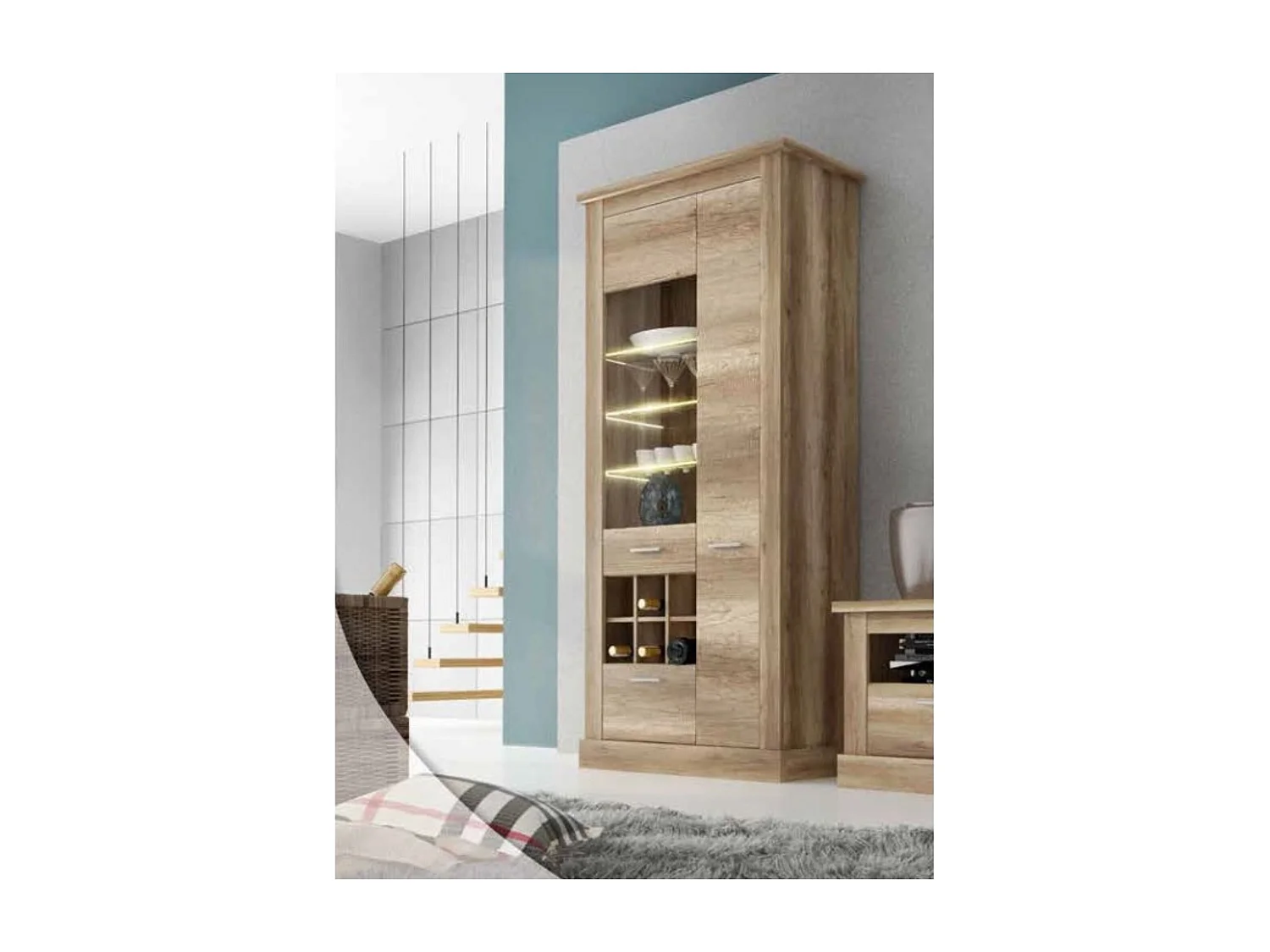 Mueble de Comedor, Mueble Televisión, Acabado en Color Cañón, Medidas: 297 cm (Ancho) x 201,6 cm (Alto) x 41,8 cm (Fondo)