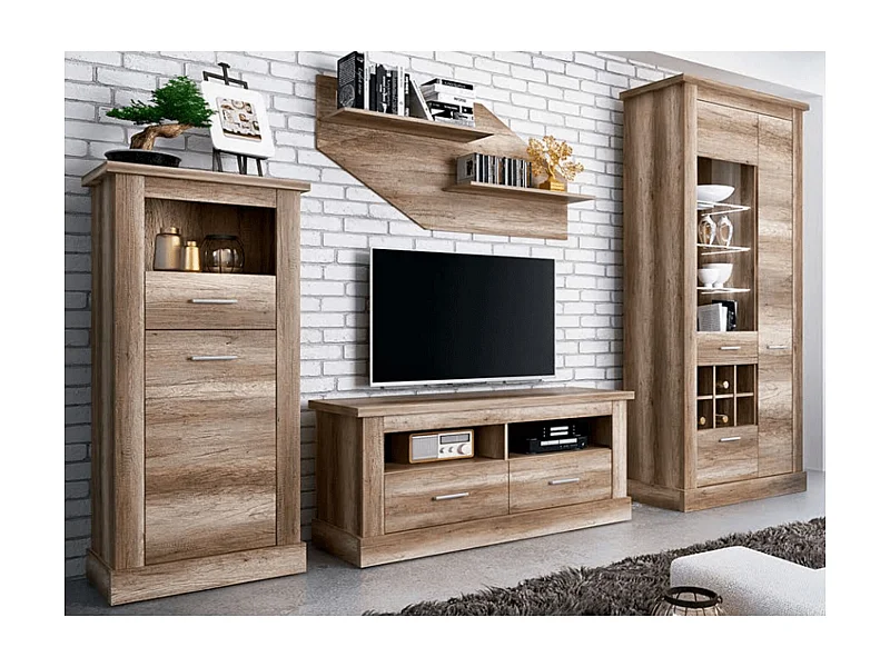 Mueble de Comedor, Mueble Televisión, Acabado en Color Cañón, Medidas: 297 cm (Ancho) x 201,6 cm (Alto) x 41,8 cm (Fondo)