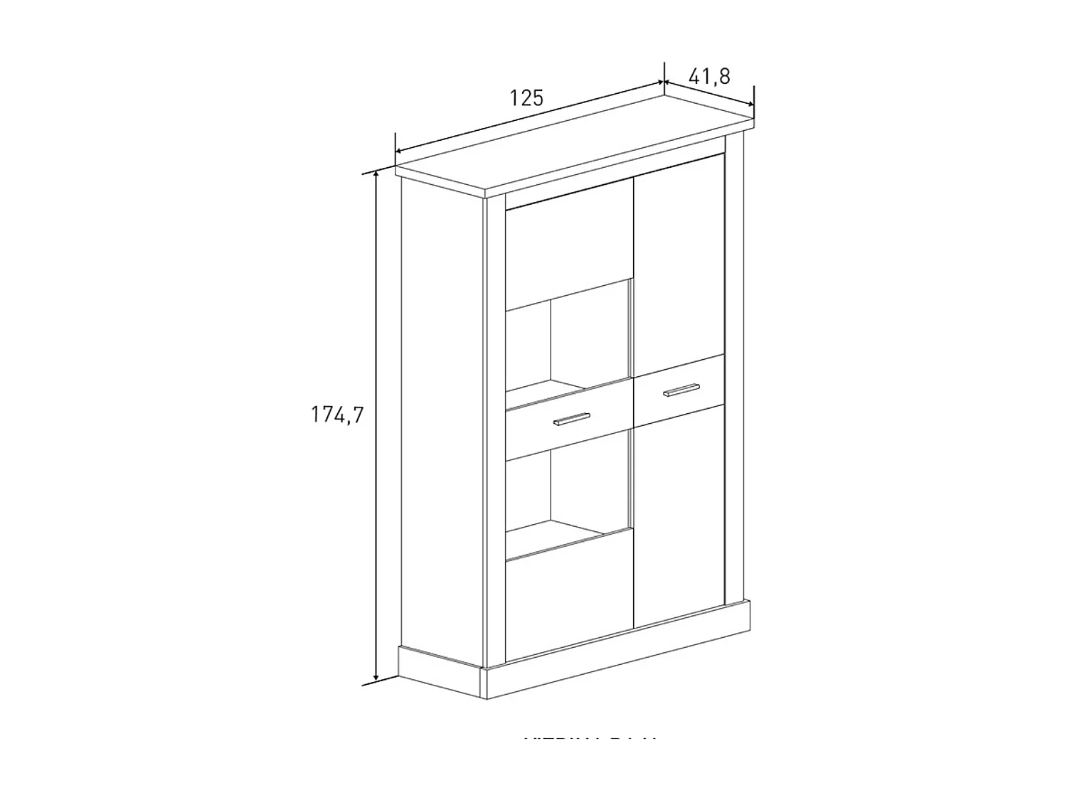 Mueble de Comedor, Mueble Televisión, Acabado en Blanco y Cambria, Medidas: 326 cm (Ancho) x 174,7 cm (Alto) x 41,8 cm (Fondo)