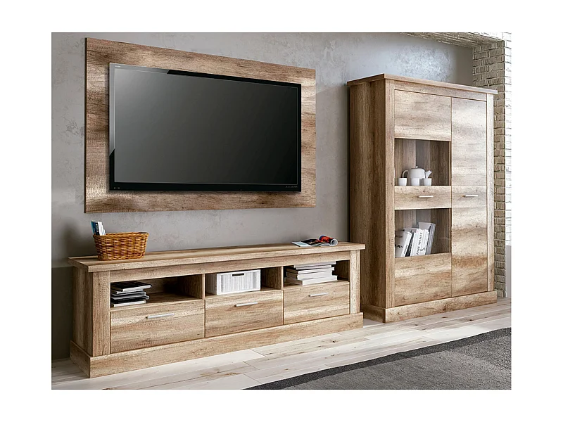 Mueble de Comedor, Mueble Televisión, Acabado en Color Cañón, Medidas: 305 cm (Ancho) x 174,7 cm (Alto) x 41,8 cm (Fondo)