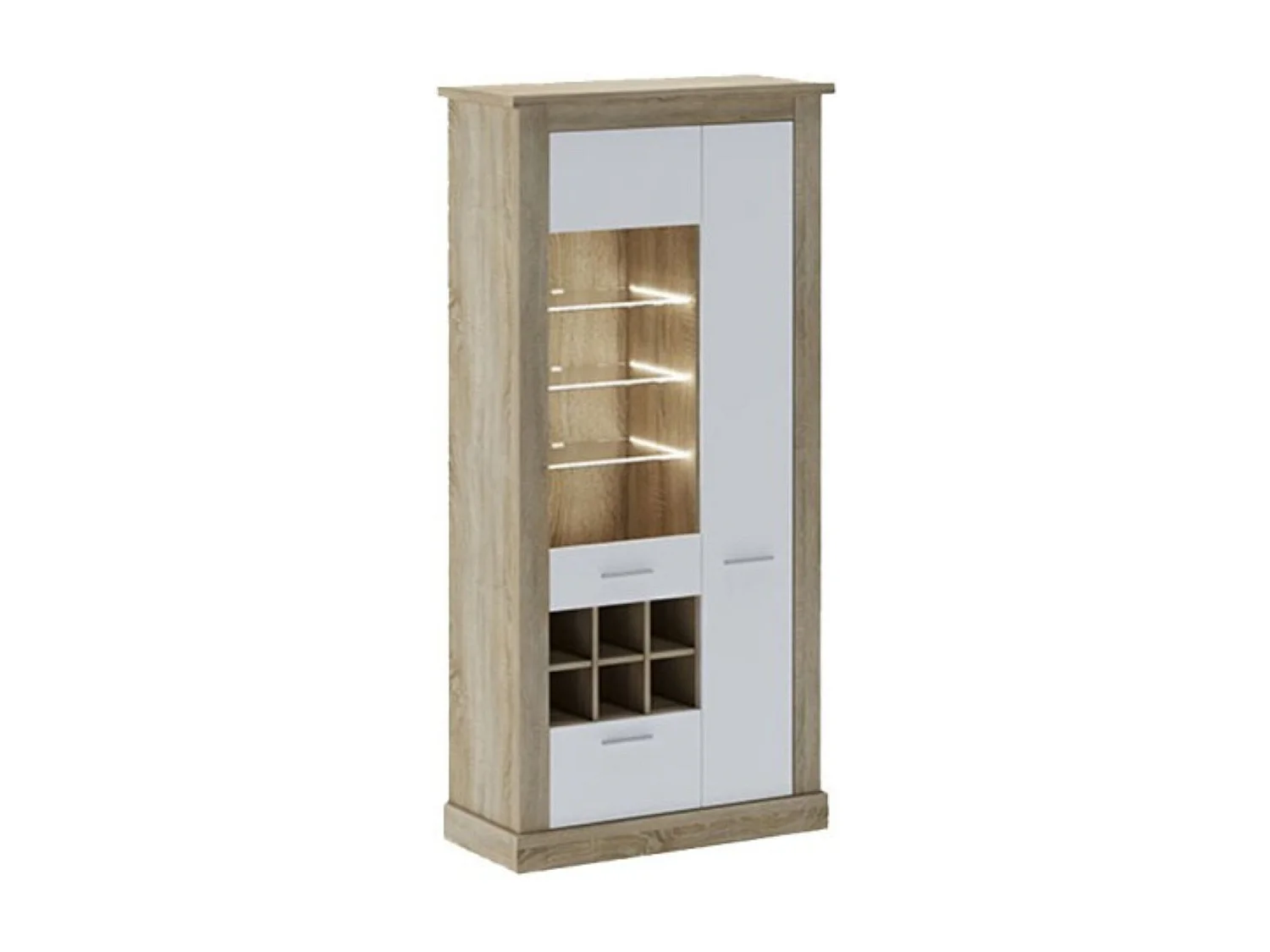 Mueble de Comedor, Mueble Televisión, Acabado en Blanco y Cambria, Medidas: 276 cm (Ancho) x 201,6 cm (Alto) x 41,8 cm (Fondo)