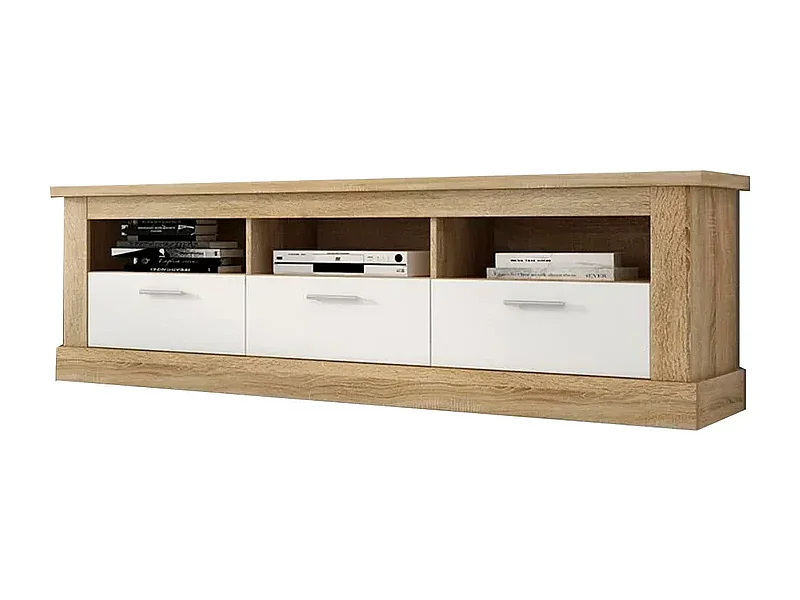 Mueble de Comedor, Mueble Televisión, Acabado en Blanco y Cambria, Medidas: 276 cm (Ancho) x 201,6 cm (Alto) x 41,8 cm (Fondo)