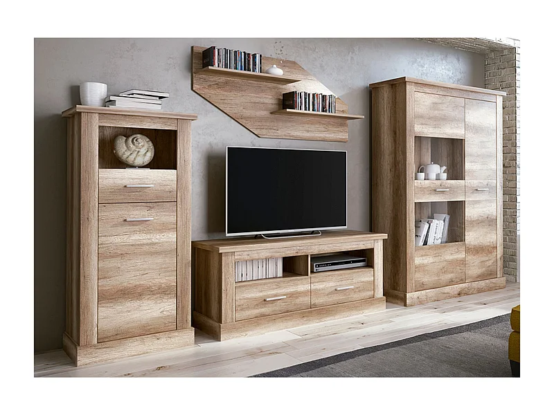 Mueble de Comedor, Mueble Televisión, Acabado en Color Cañón, Medidas: 326 cm (Ancho) x 174,7 cm (Alto) x 41,8 cm (Fondo)