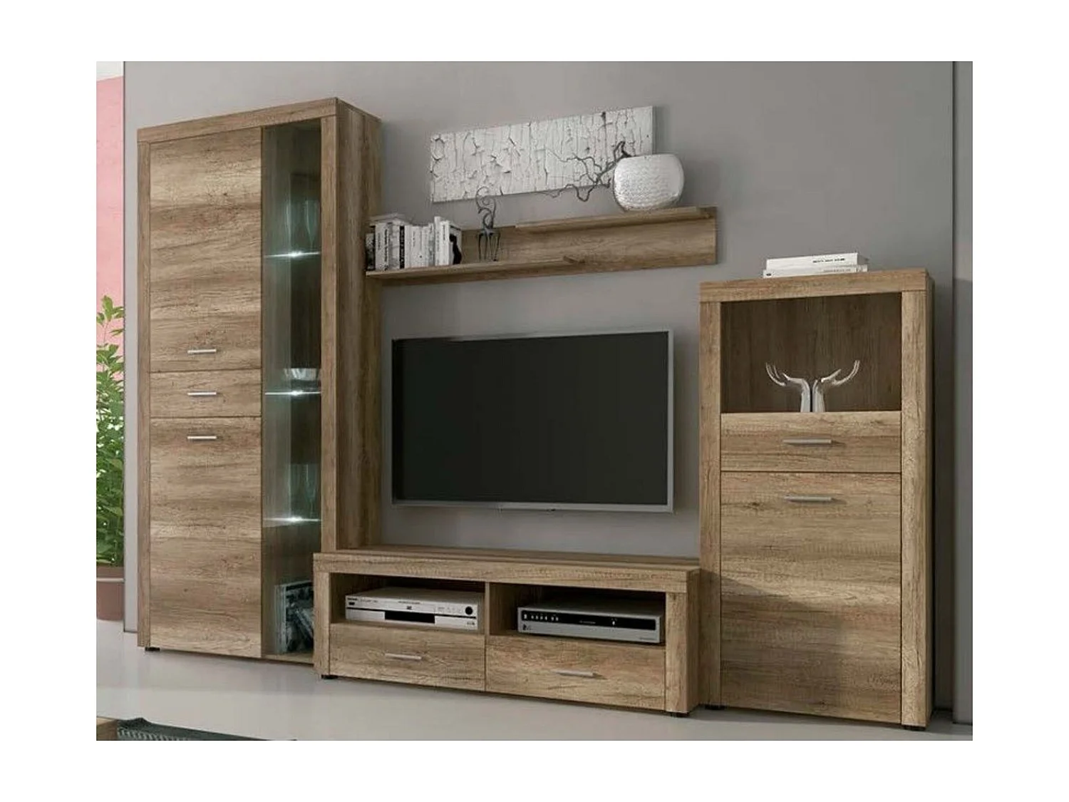 Mueble de Comedor, Mueble Televisión, Acabado en Color Cañón, Medidas: 296 cm (Ancho) x 212 cm (Alto) x 41,4 cm (Fondo)