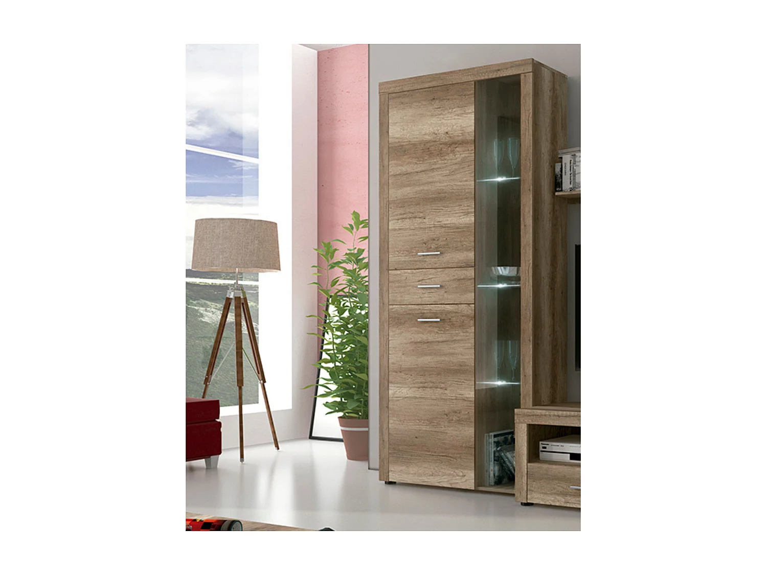 Mueble de Comedor, Mueble Televisión, Acabado en Color Cañón, Medidas: 296 cm (Ancho) x 212 cm (Alto) x 41,4 cm (Fondo)