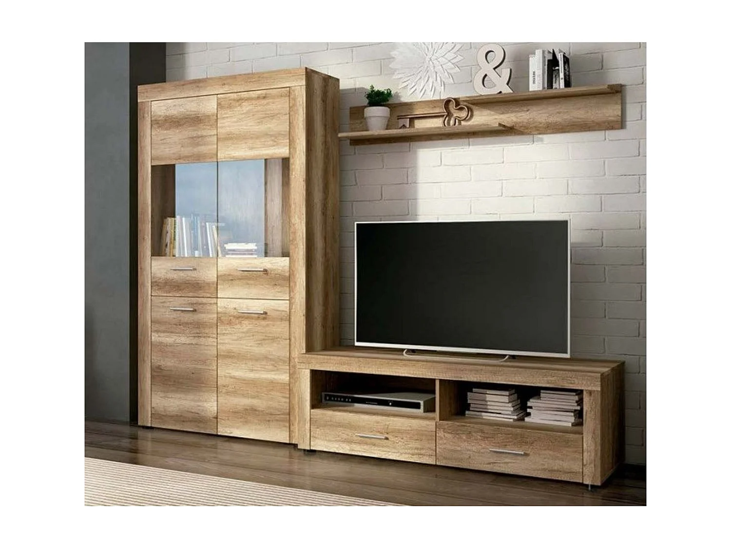 Mueble de Comedor, Mueble Televisión, Acabado en Color Cañón, Medidas: 235 cm (Ancho) x 177 cm (Alto) x 41,4 cm (Fondo)