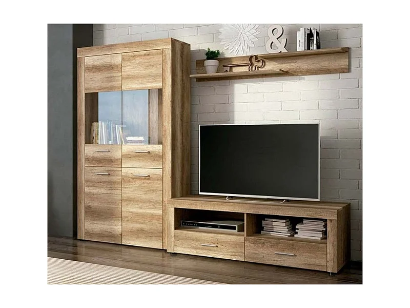 Mueble de Comedor, Mueble Televisión, Acabado en Color Cañón, Medidas: 235 cm (Ancho) x 177 cm (Alto) x 41,4 cm (Fondo)