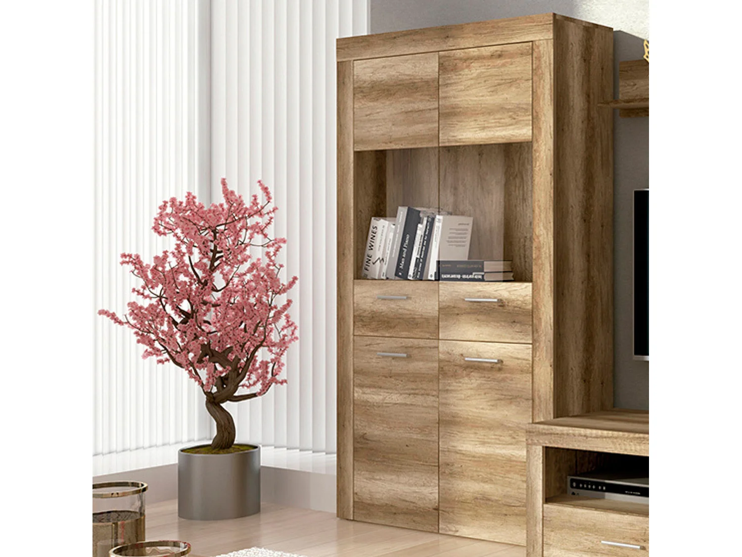 Mueble de Comedor, Mueble Televisión, Acabado en Color Cañón, Medidas: 301 cm (Ancho) x 177 cm (Alto) x 41,4 cm (Fondo)