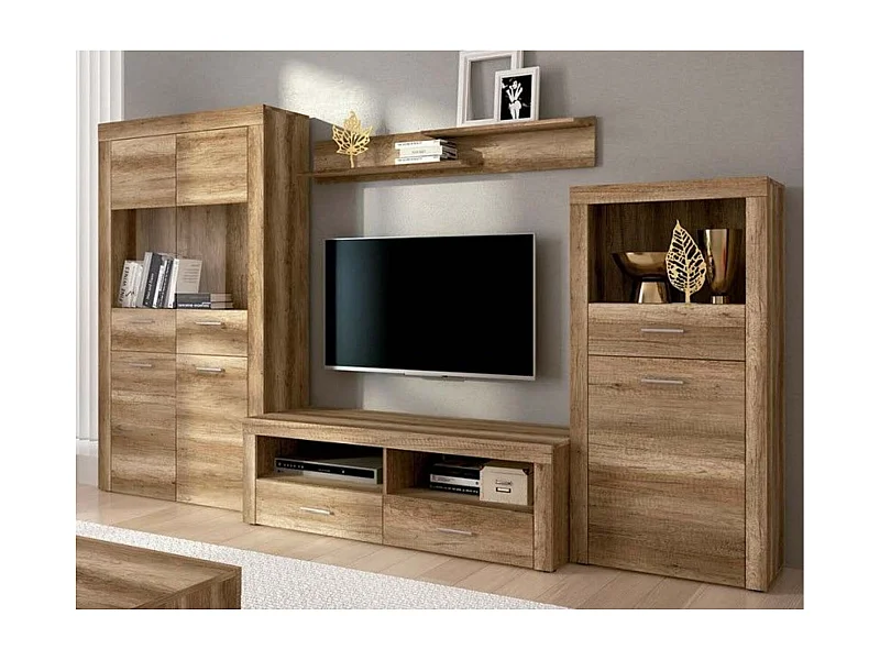 Mueble de Comedor, Mueble Televisión, Acabado en Color Cañón, Medidas: 301 cm (Ancho) x 177 cm (Alto) x 41,4 cm (Fondo)