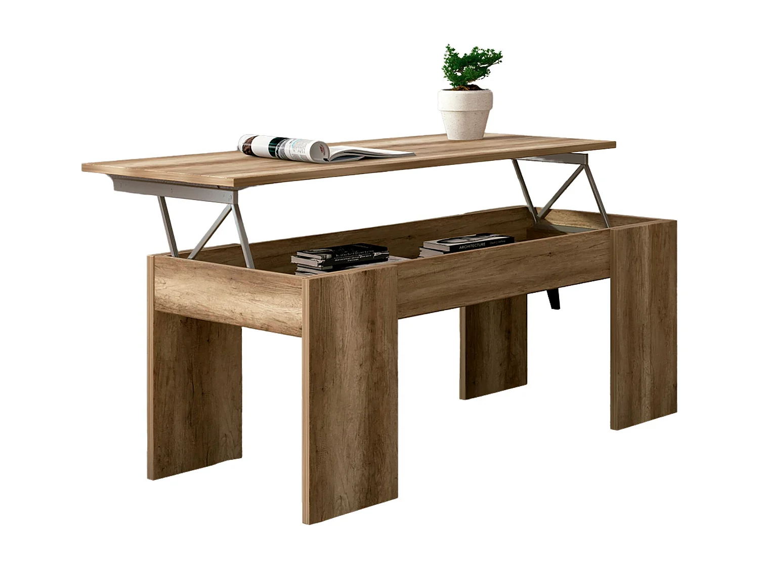 Mueble de Comedor, Mueble Televisión, Acabado en Color Cañón, Medidas: 230 cm (Ancho) x 212 cm (Alto) x 41,4 cm (Fondo) + Mesa Centro Elevable 45,2x100x50