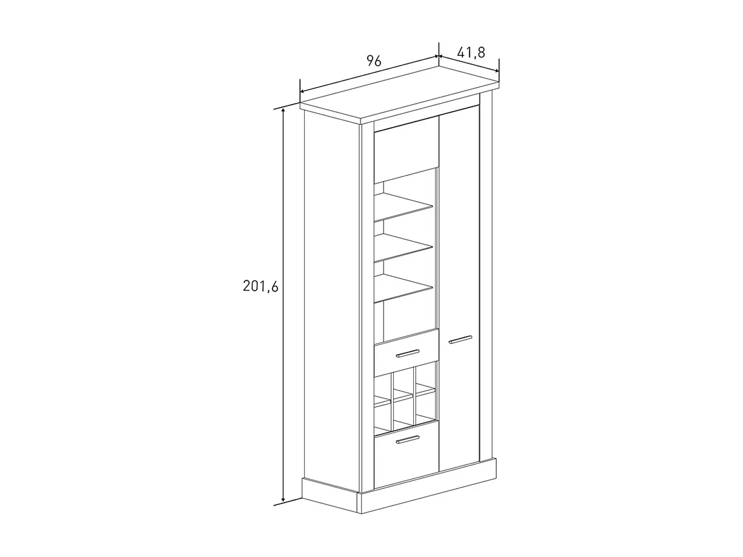 Mueble de Comedor, Mueble Televisión, Acabado en Blanco y Cambria, Medidas: 276 cm (Ancho) x 201,6 cm (Alto) x 41,8 cm (Fondo)
