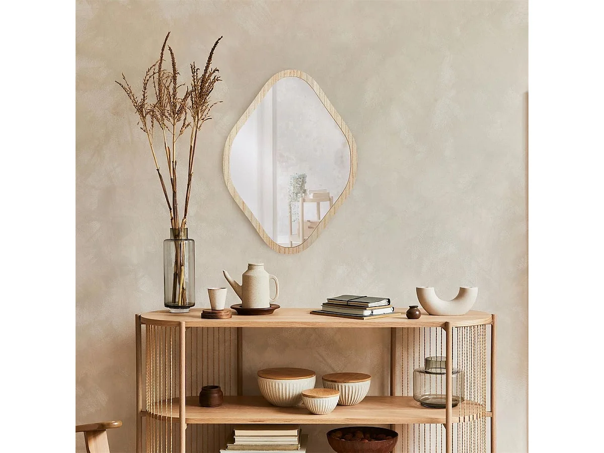 Miroir déco losange 60 cm avec contour en bois