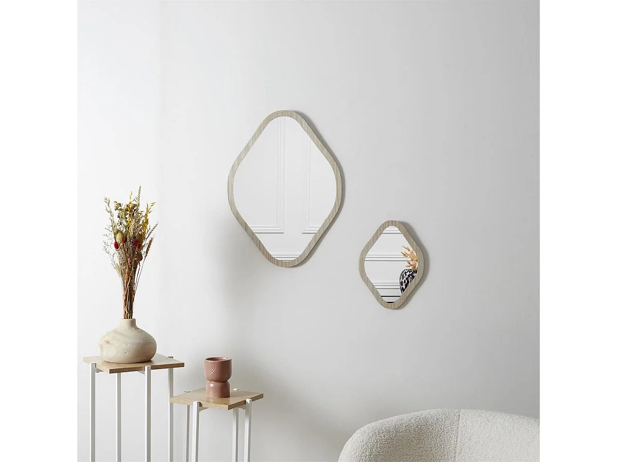 Miroir déco losange 60 cm avec contour en bois