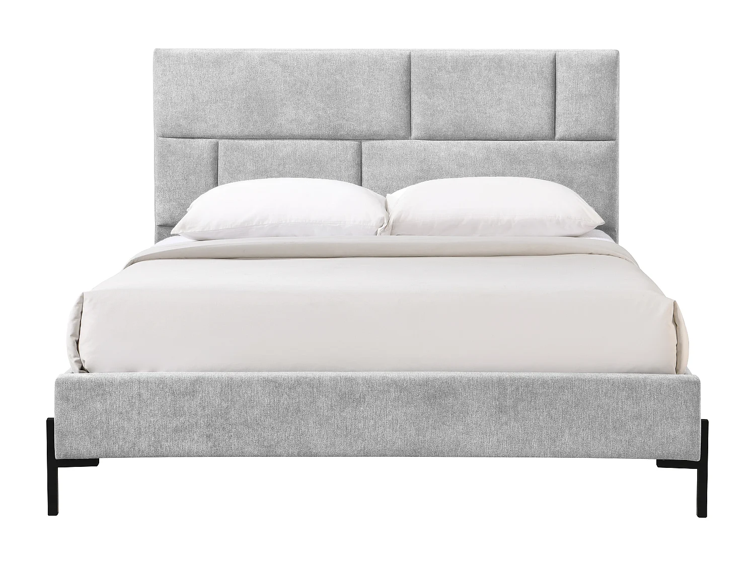 Lit 160 x 200 cm avec tête de lit rembourrée – Tissu – Gris clair + Matelas – NOULAVO