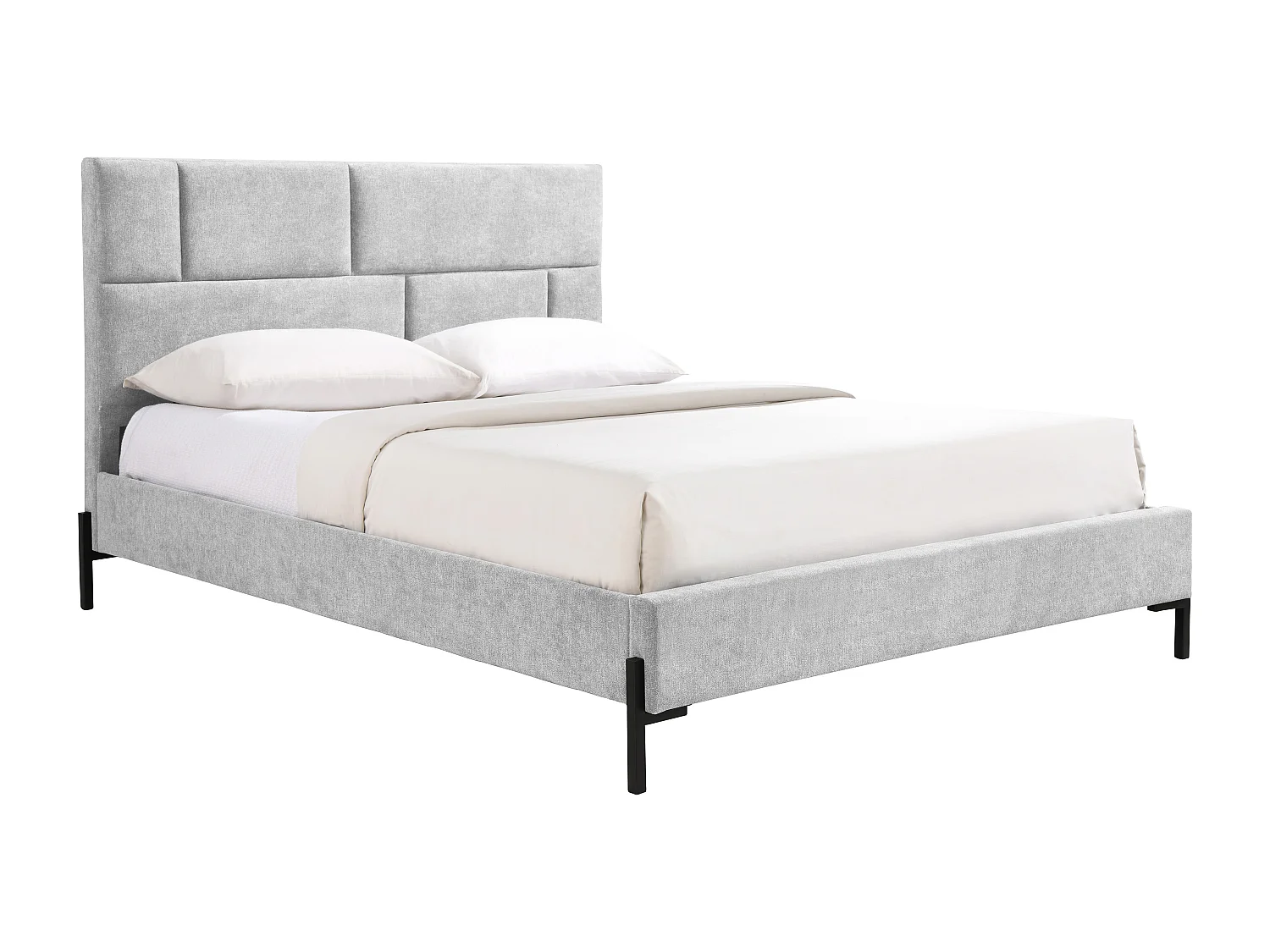 Lit 160 x 200 cm avec tête de lit rembourrée – Tissu – Gris clair + Matelas – NOULAVO