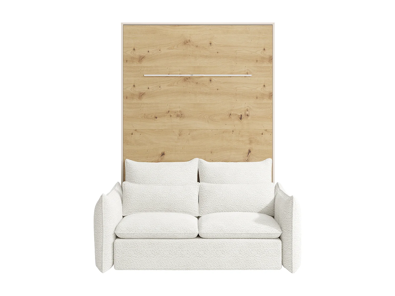 Lit escamotable 160 x 200 cm - Ouverture verticale manuelle - Avec LEDs - Beige et naturel + Canapé - RAPILI