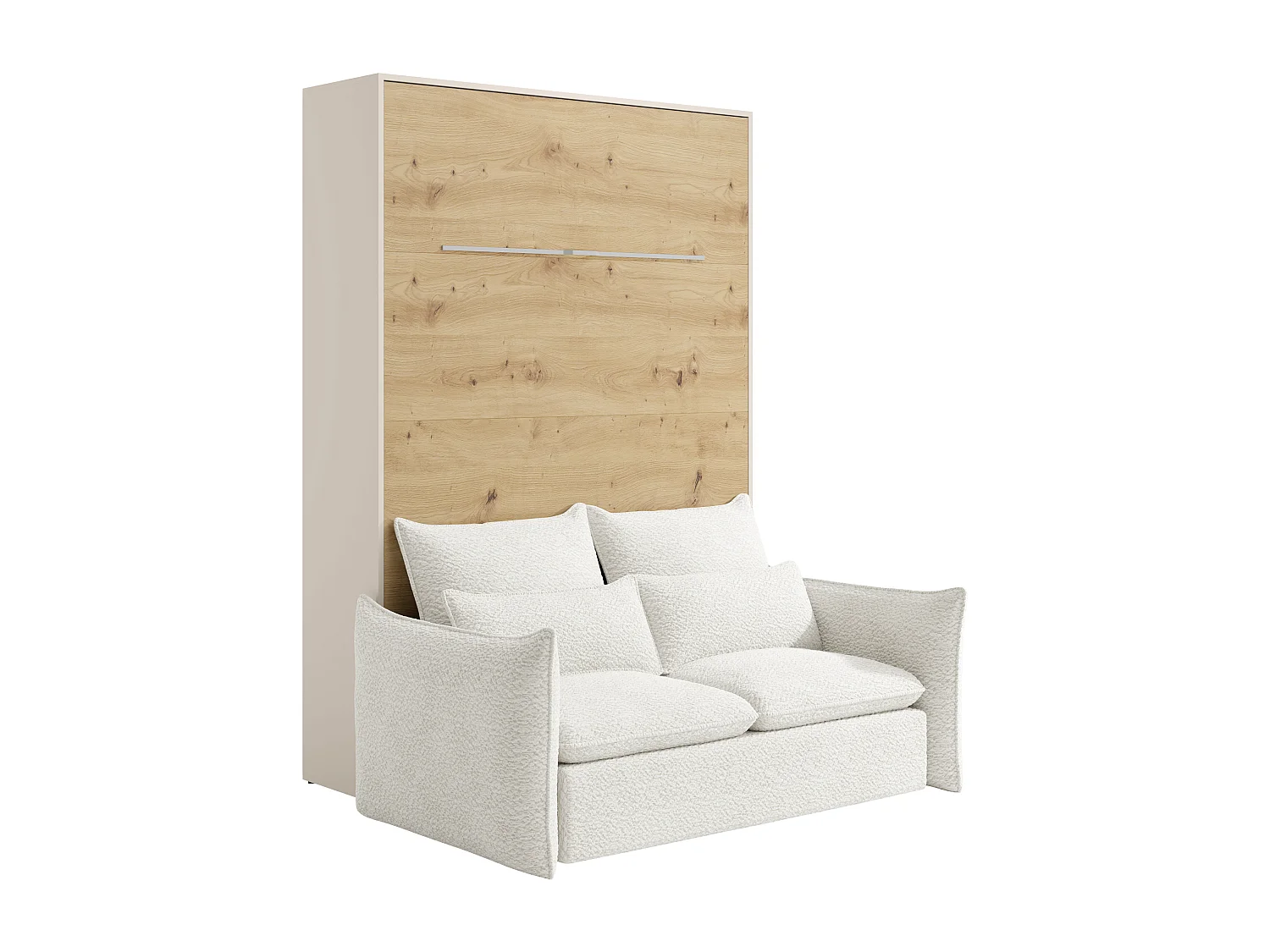 Lit escamotable 160 x 200 cm - Ouverture verticale manuelle - Avec LEDs - Beige et naturel + Canapé - RAPILI