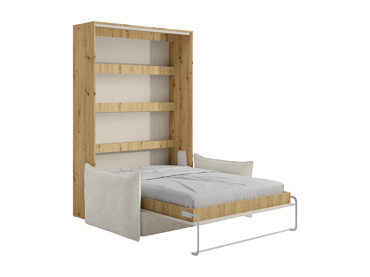 Cama abatible 160 x 200 cm - Apertura vertical manual - Con LEDs - Beige y natural + Sofá - RAPILI