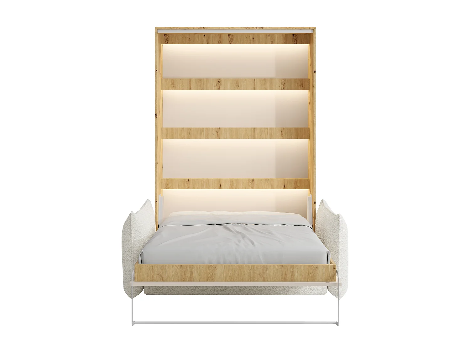 Cama abatible 160 x 200 cm - Apertura vertical manual - Con LEDs - Beige y natural + Sofá - RAPILI