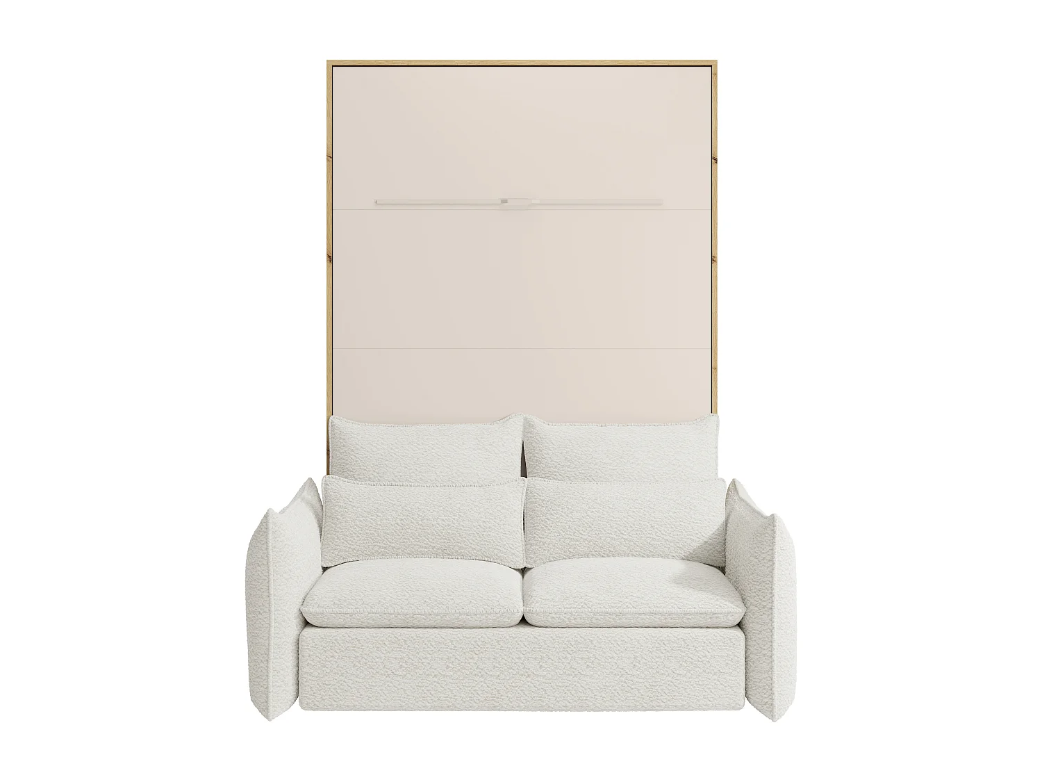 Cama abatible 160 x 200 cm - Apertura vertical manual - Con LEDs - Beige y natural + Sofá - RAPILI