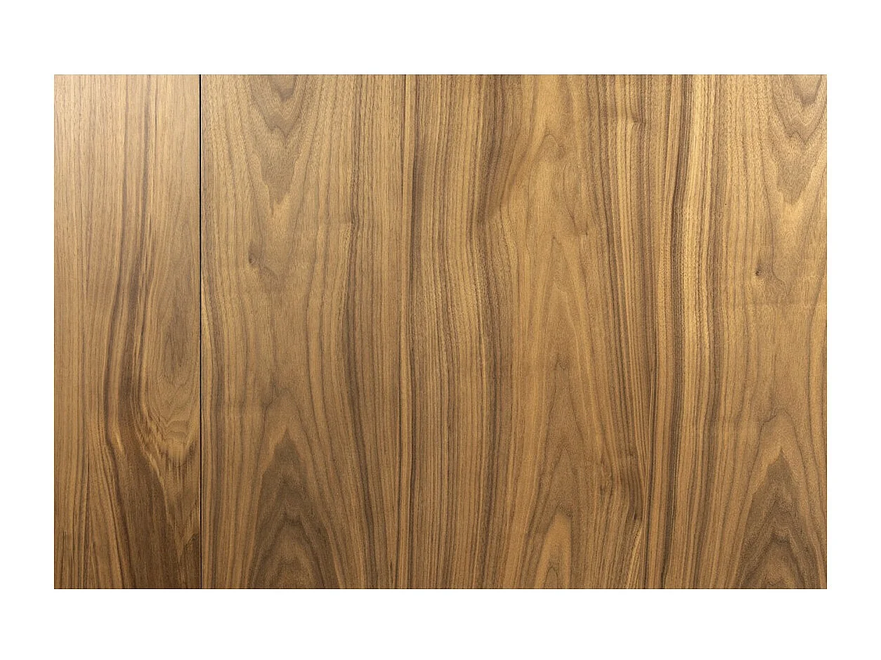 Table de salle à manger RADIAM – MDF plaqué noyer foncé et métal – 200-320 cm – Extensible
