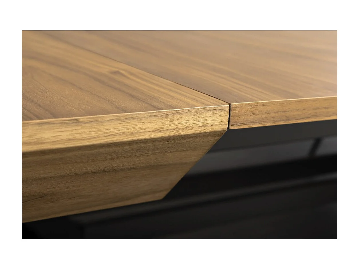 Table de salle à manger RADIAM – MDF plaqué noyer foncé et métal – 200-320 cm – Extensible