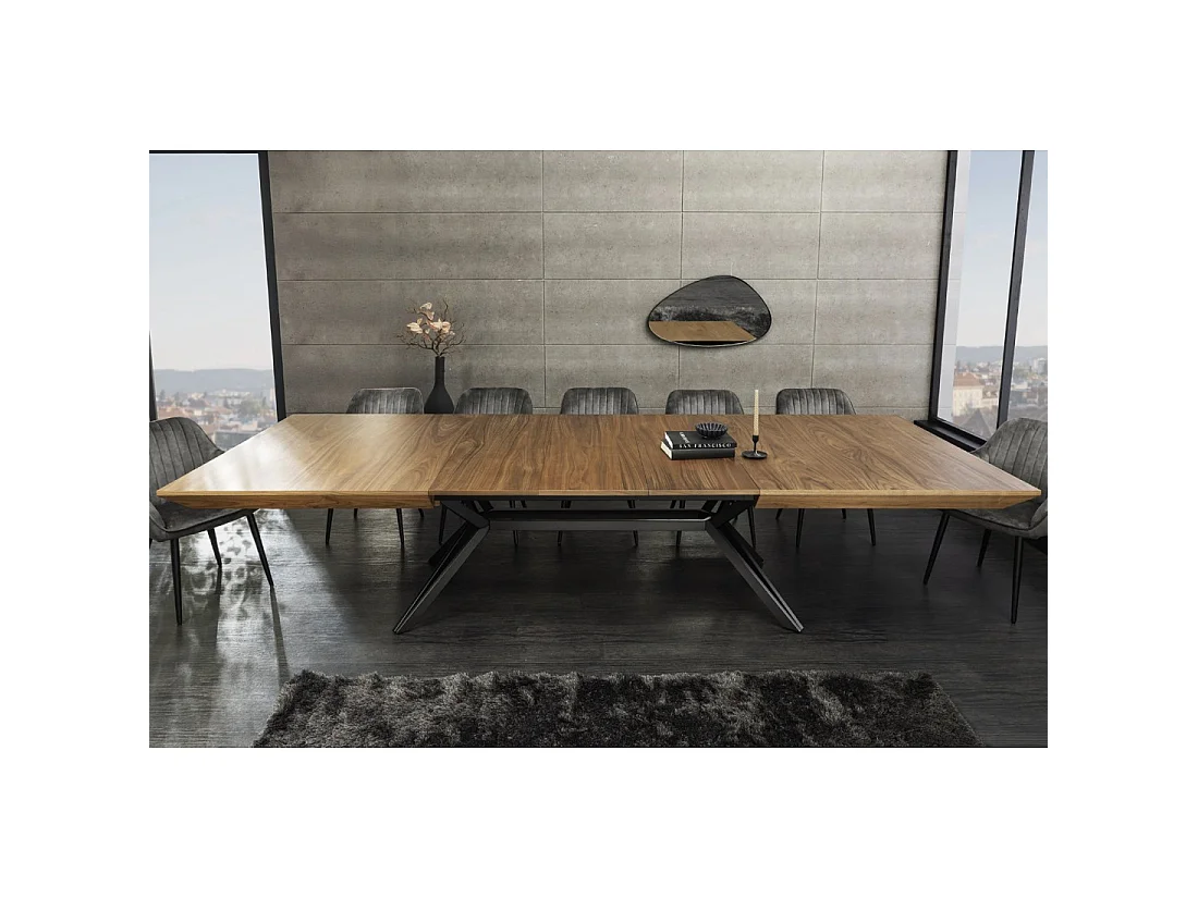 Eettafel RADIAM - Donker notenhout gefineerd MDF en metaal - 200-320 cm - Uitschuifbaar