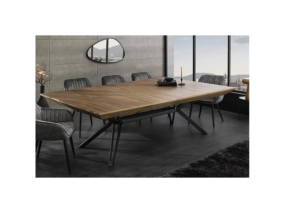 Eettafel RADIAM - Donker notenhout gefineerd MDF en metaal - 200-320 cm - Uitschuifbaar
